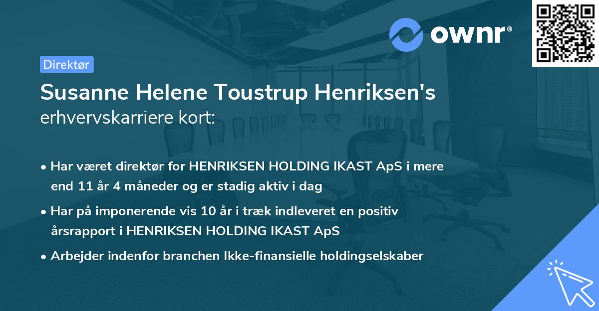 Susanne Helene Toustrup Henriksen's erhvervskarriere kort