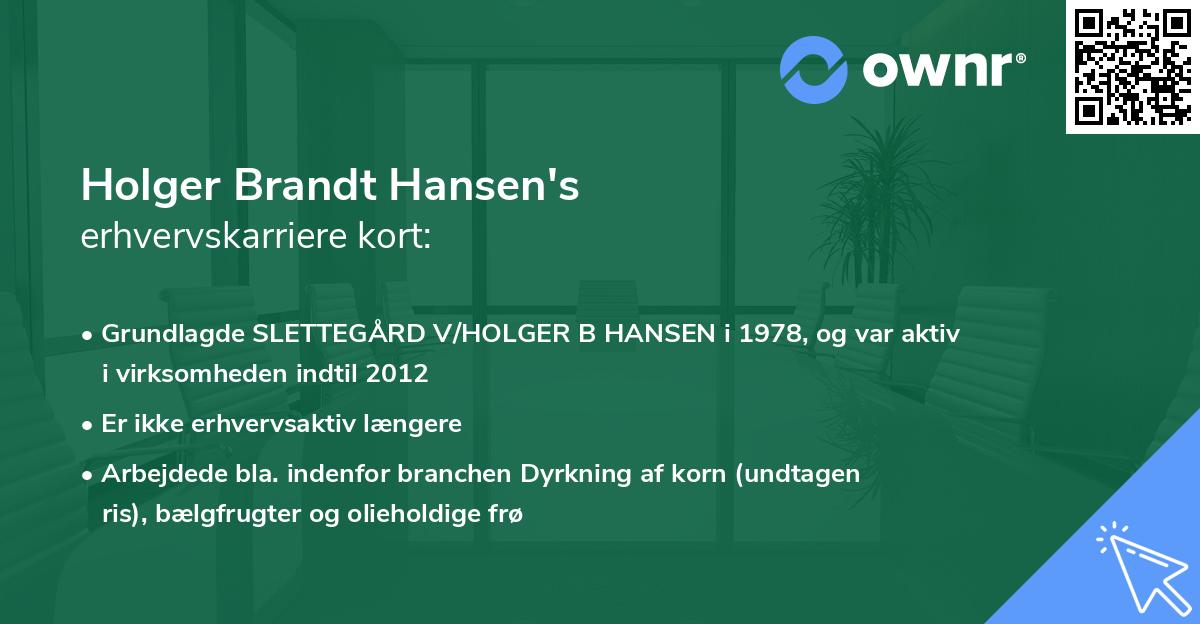 Holger Brandt Hansen's erhvervskarriere kort