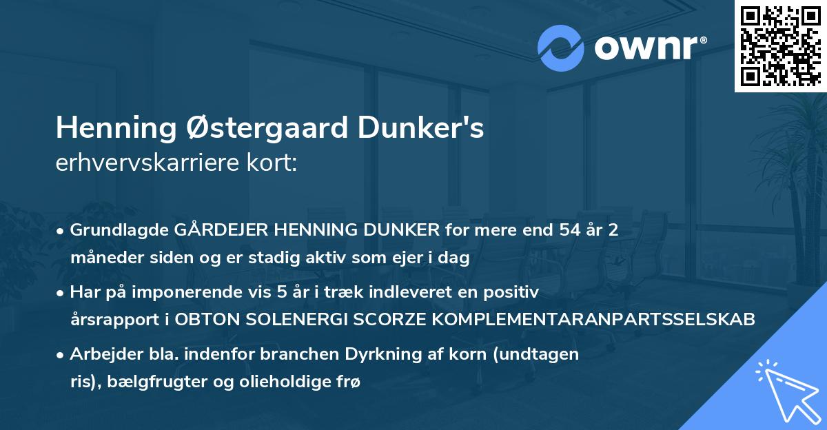 Henning Østergaard Dunker's erhvervskarriere kort