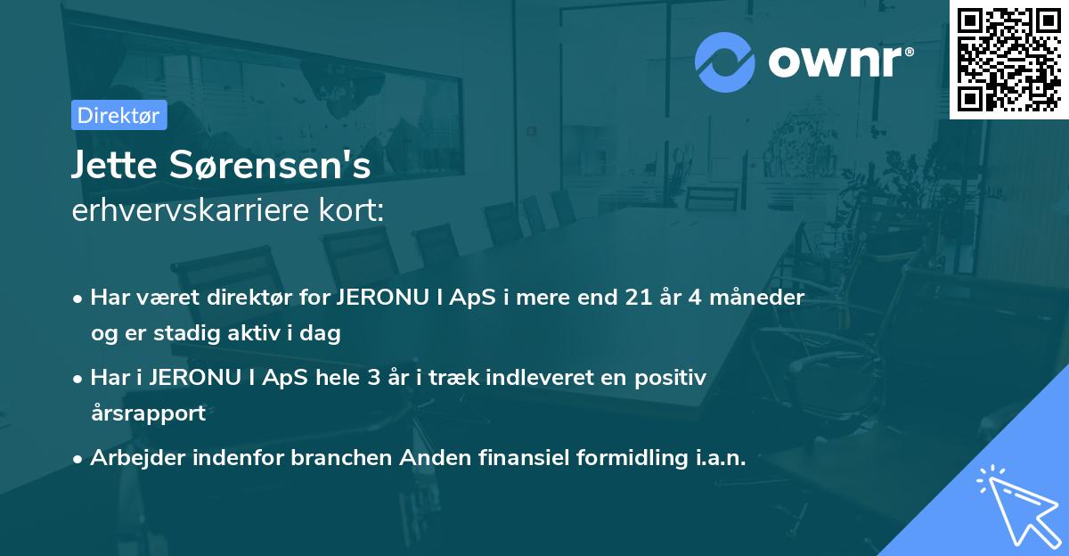 Jette Sørensen's erhvervskarriere kort