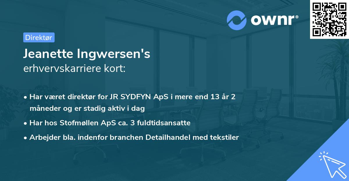 Jeanette Ingwersen's erhvervskarriere kort