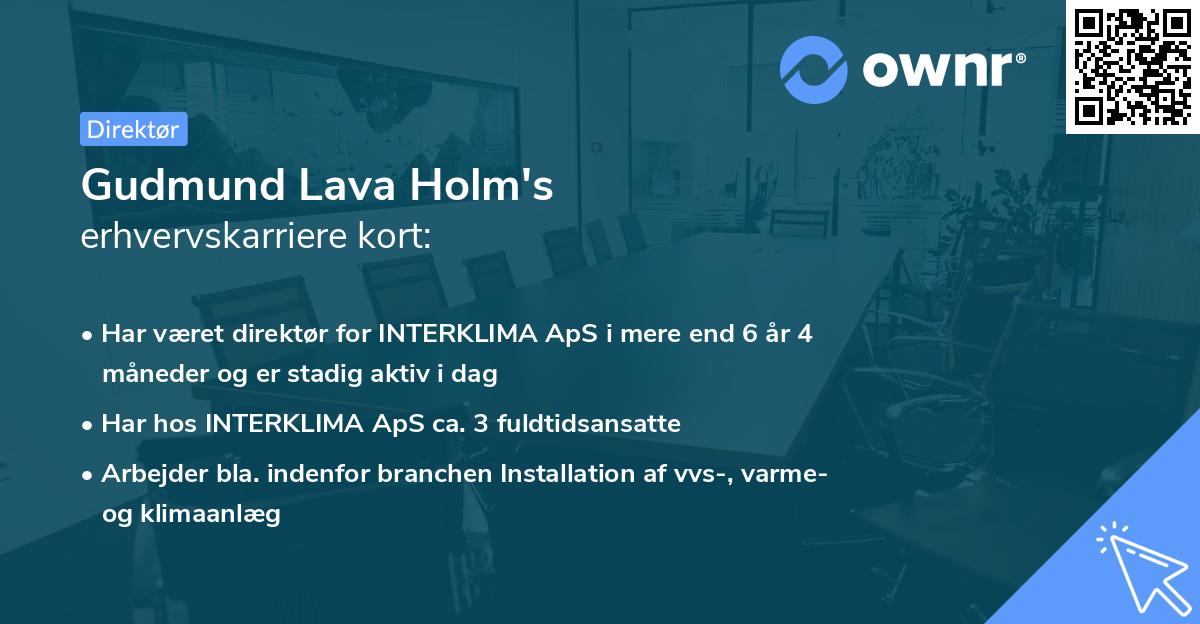Gudmund Lava Holm's erhvervskarriere kort
