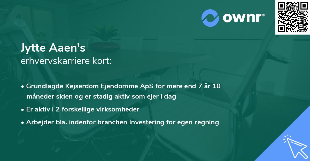 Jytte Aaen's erhvervskarriere kort