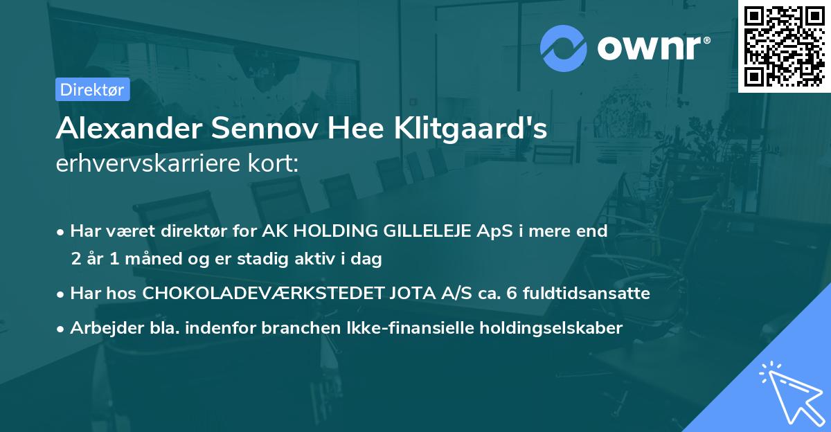 Alexander Sennov Hee Klitgaard's erhvervskarriere kort