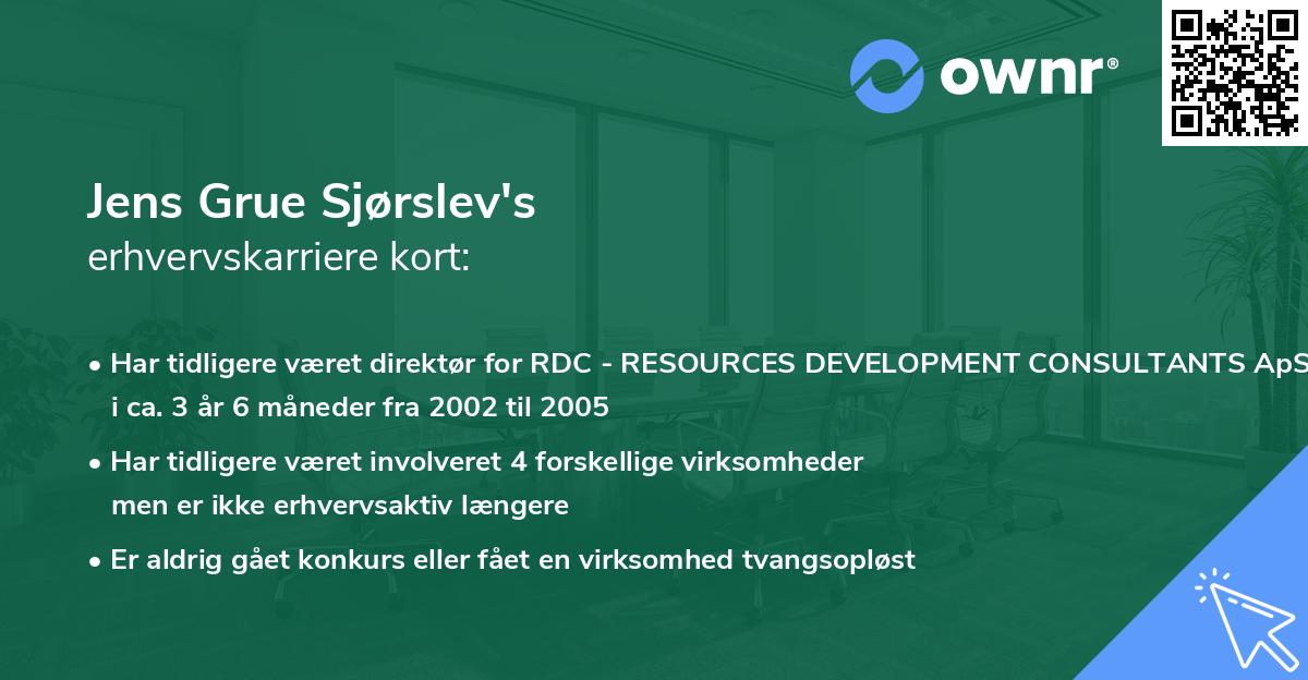 Jens Grue Sjørslev's erhvervskarriere kort
