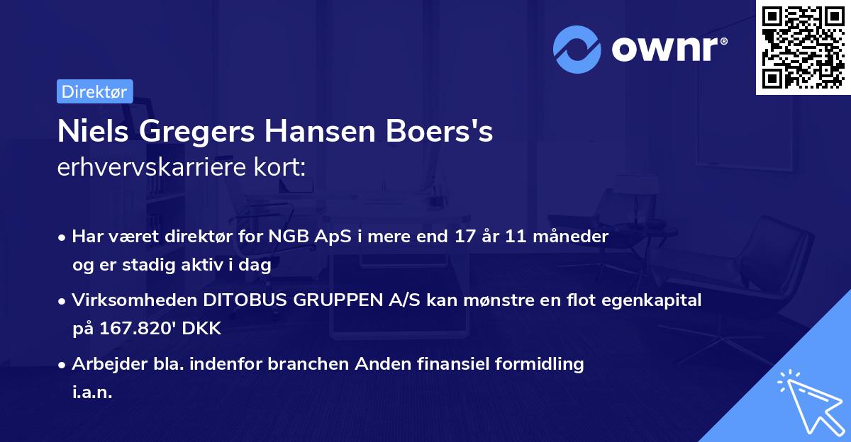 Niels Gregers Hansen Boers's erhvervskarriere kort