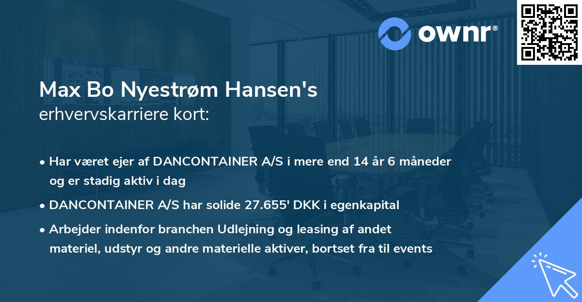 Max Bo Nyestrøm Hansen's erhvervskarriere kort