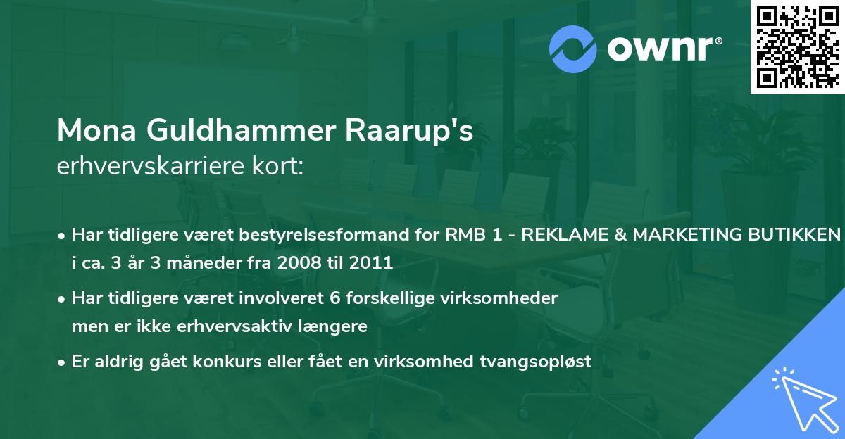 Mona Guldhammer Raarup's erhvervskarriere kort