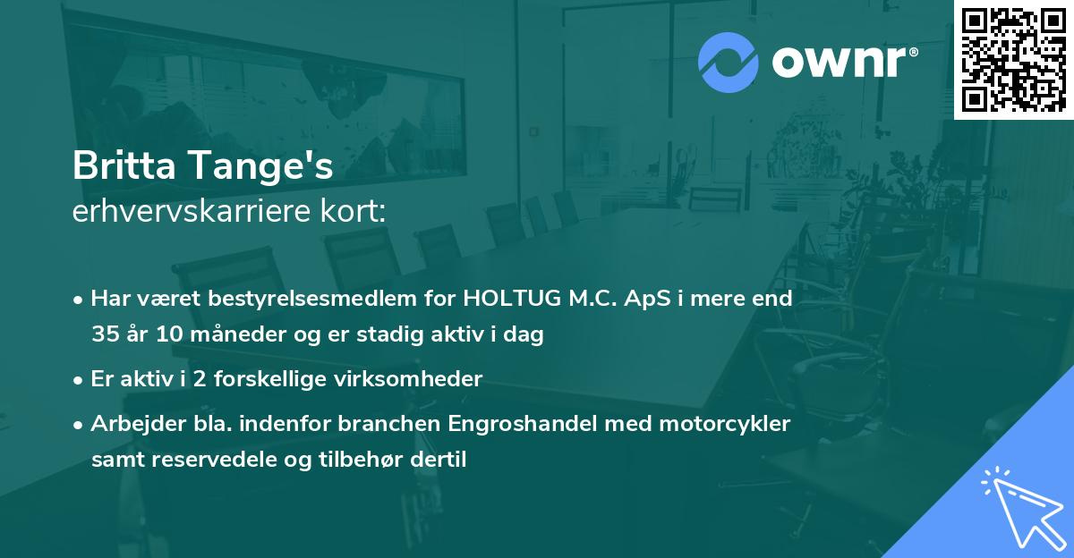 Britta Tange's erhvervskarriere kort