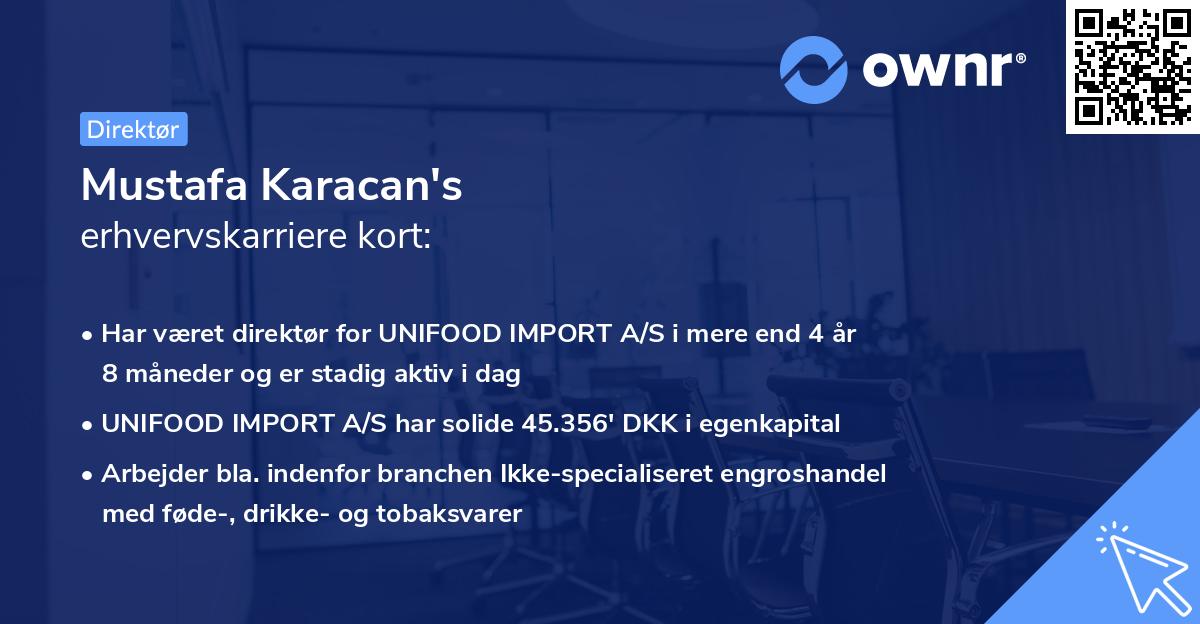 Mustafa Karacan's erhvervskarriere kort