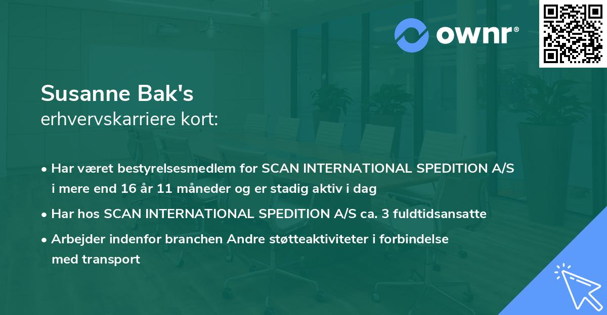 Susanne Bak's erhvervskarriere kort