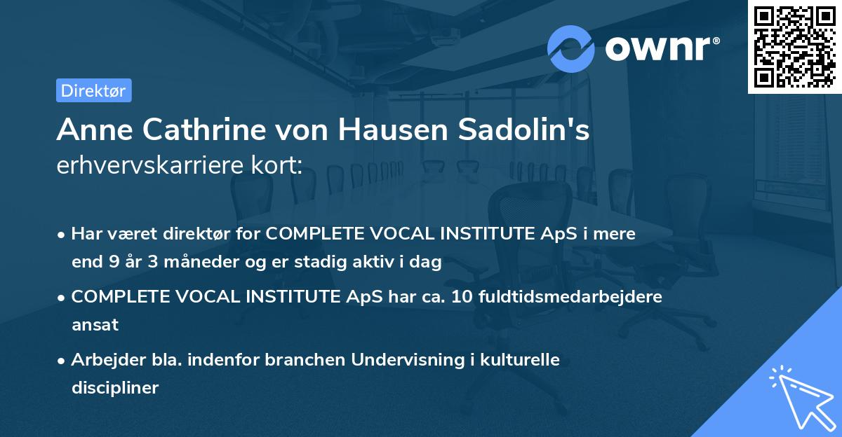 Anne Cathrine von Hausen Sadolin's erhvervskarriere kort