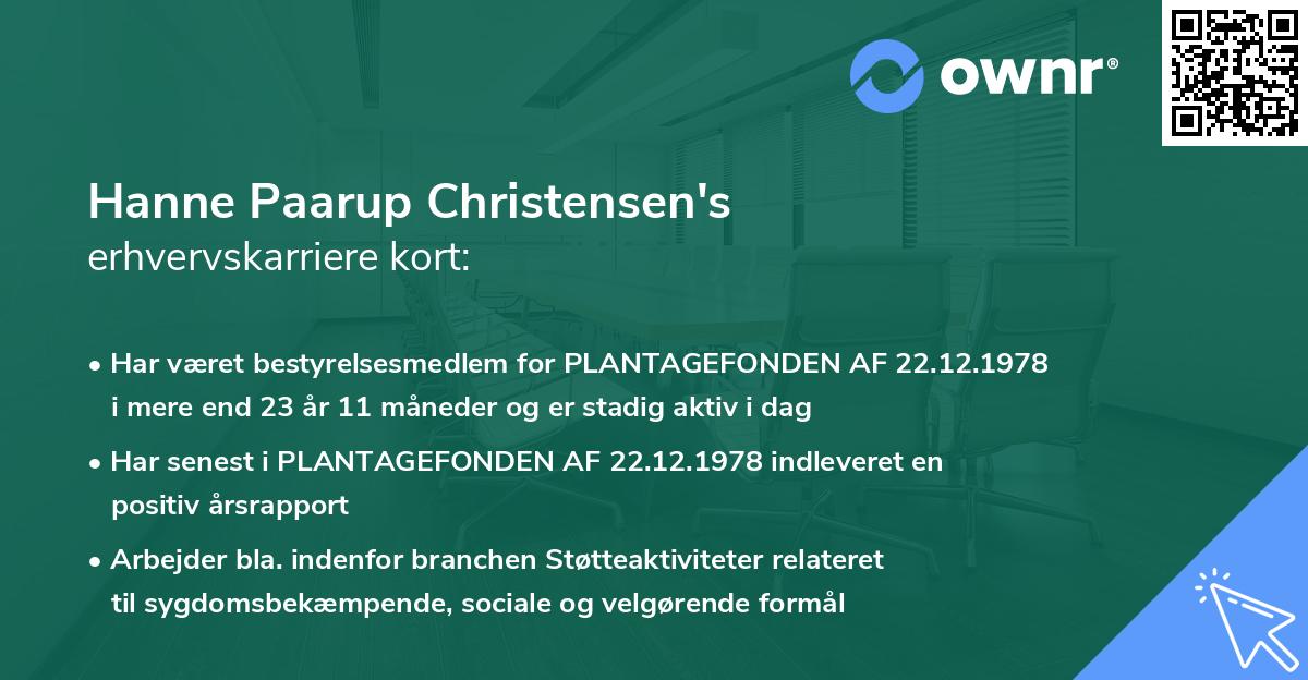 Hanne Paarup Christensen's erhvervskarriere kort