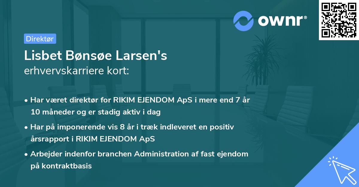 Lisbet Bønsøe Larsen's erhvervskarriere kort