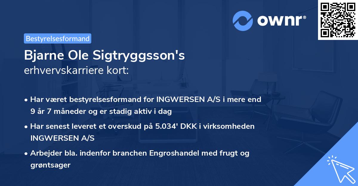 Bjarne Ole Sigtryggsson's erhvervskarriere kort