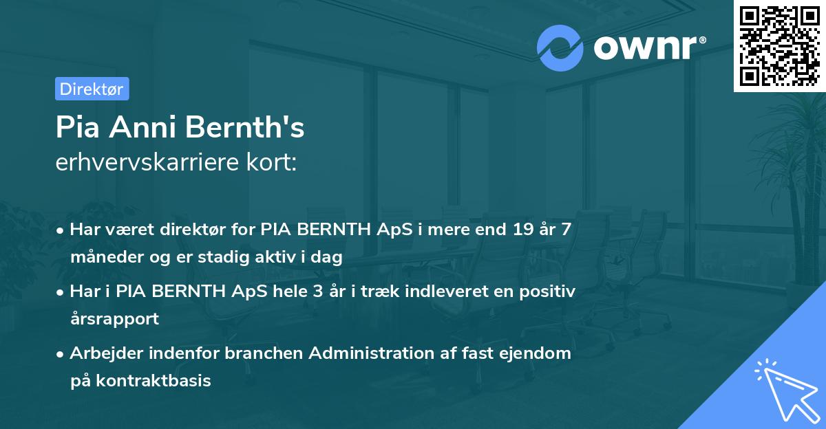 Pia Anni Bernth's erhvervskarriere kort