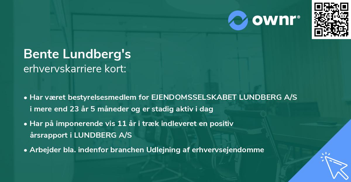 Bente Lundberg's erhvervskarriere kort
