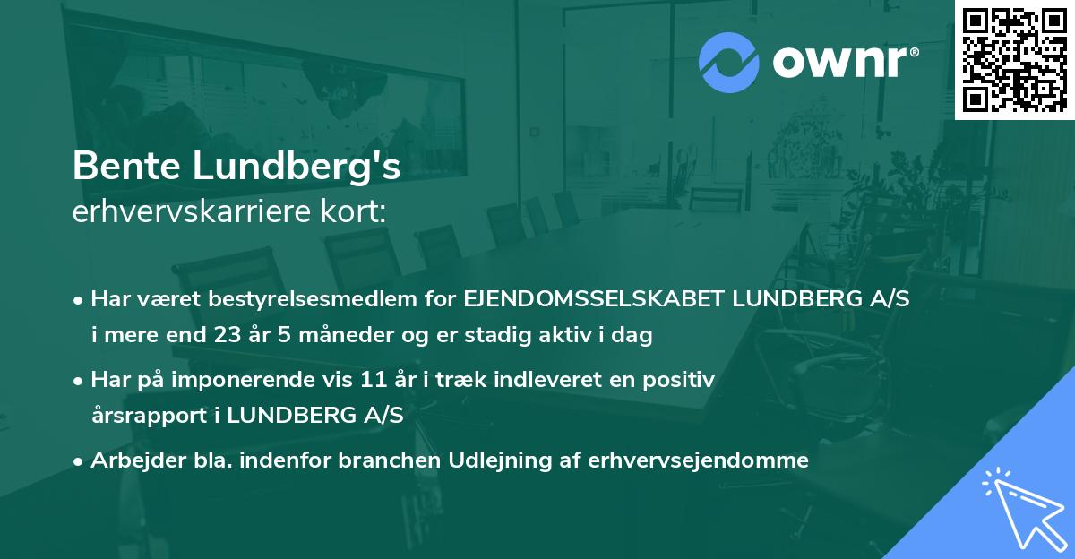 Bente Lundberg's erhvervskarriere kort