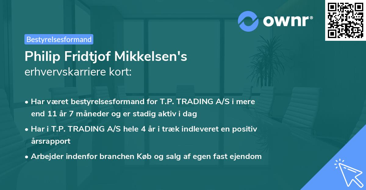 Philip Fridtjof Mikkelsen's erhvervskarriere kort