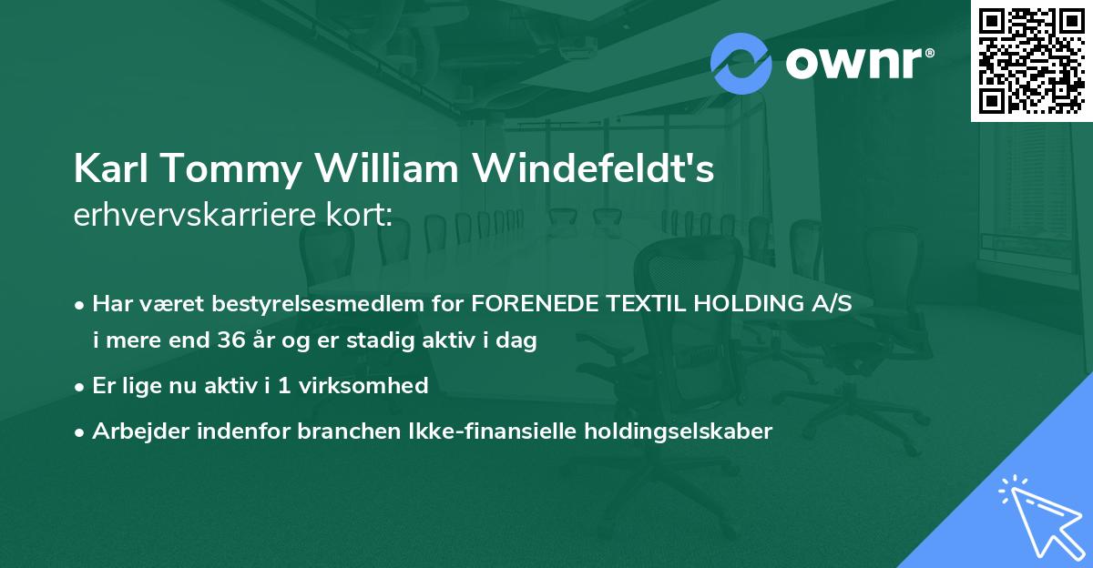 Karl Tommy William Windefeldt's erhvervskarriere kort