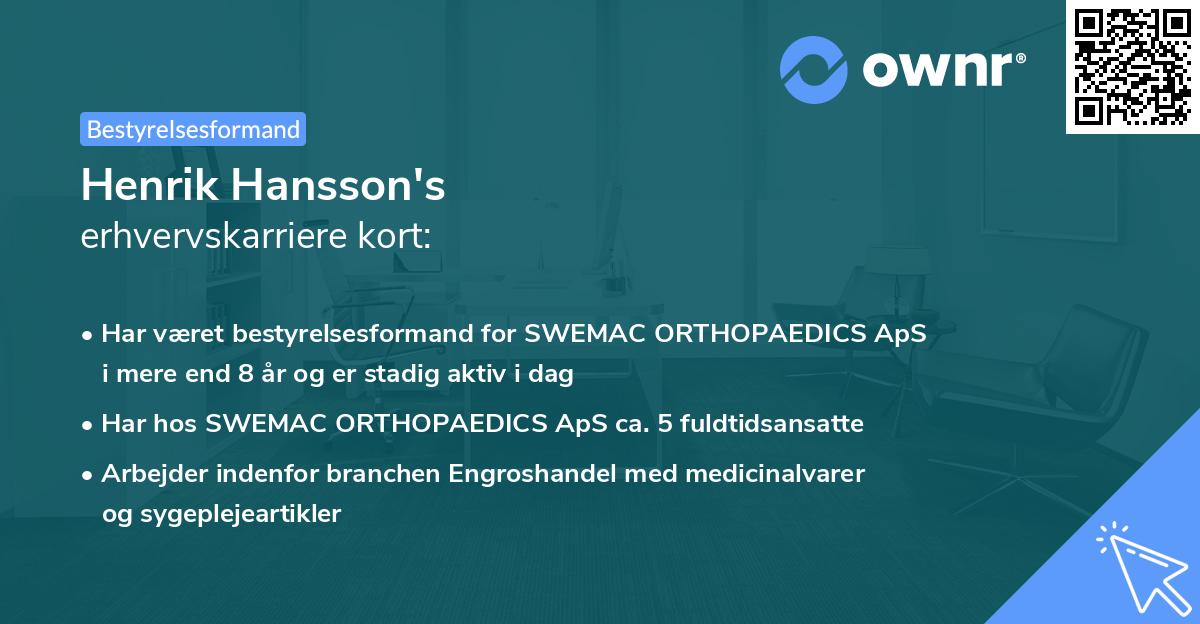 Henrik Hansson's erhvervskarriere kort