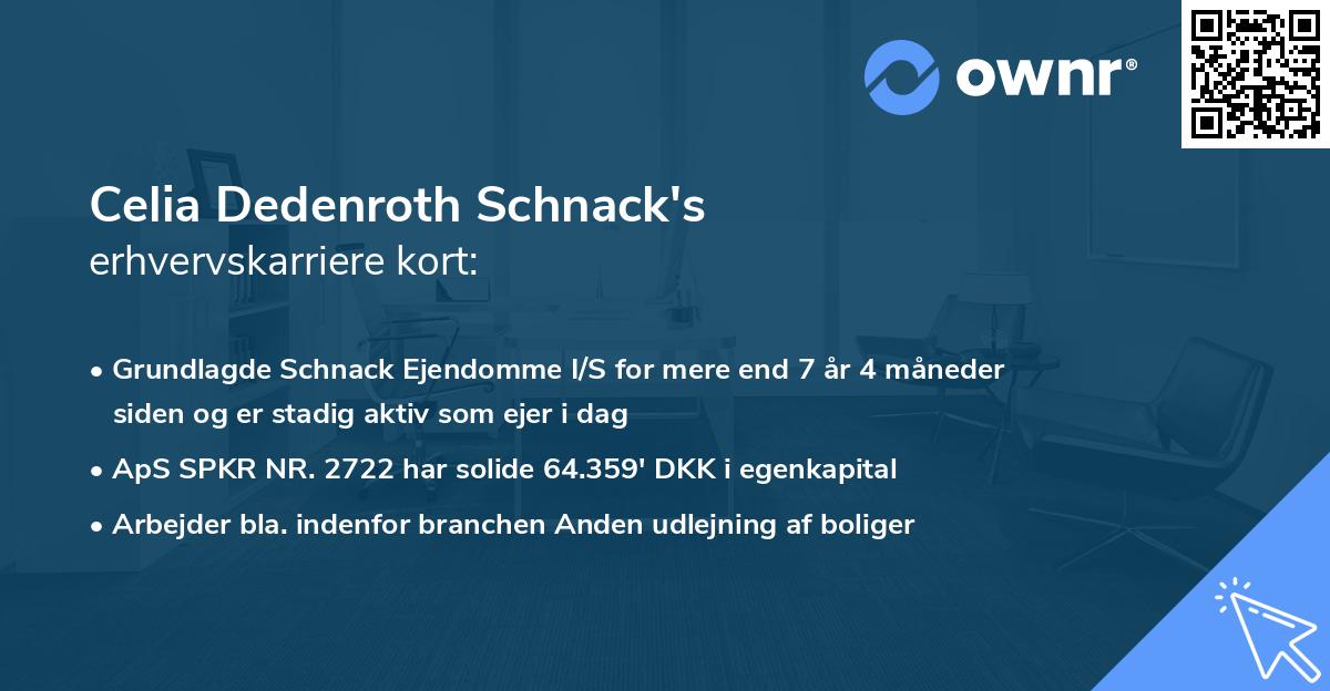 Celia Dedenroth Schnack's erhvervskarriere kort
