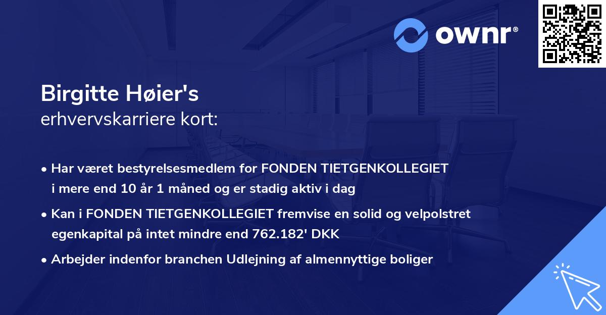 Birgitte Høier's erhvervskarriere kort