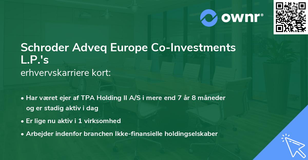 Schroder Adveq Europe Co-Investments L.P.'s erhvervskarriere kort