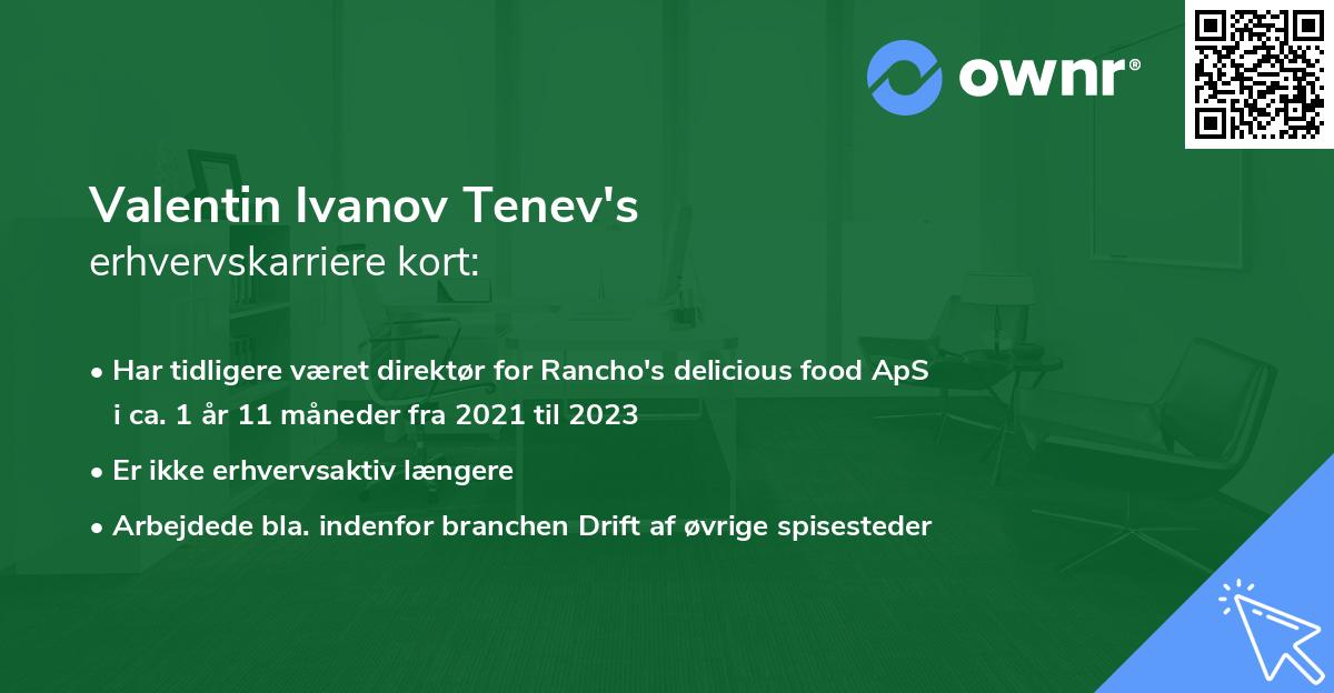 Valentin Ivanov Tenev's erhvervskarriere kort