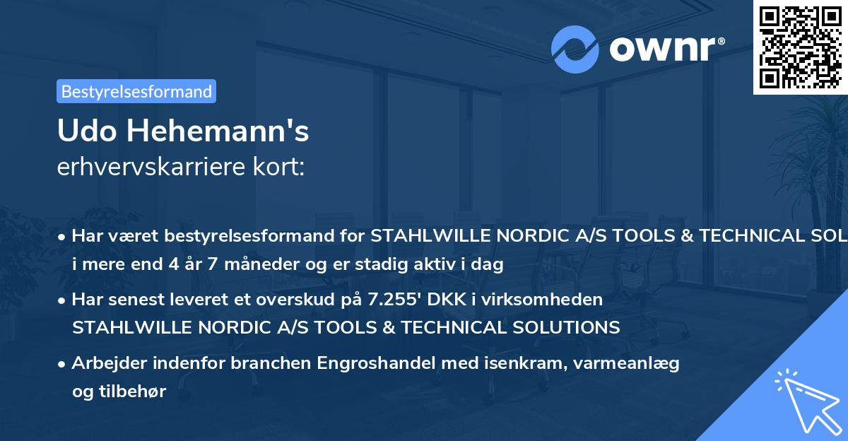 Udo Hehemann's erhvervskarriere kort