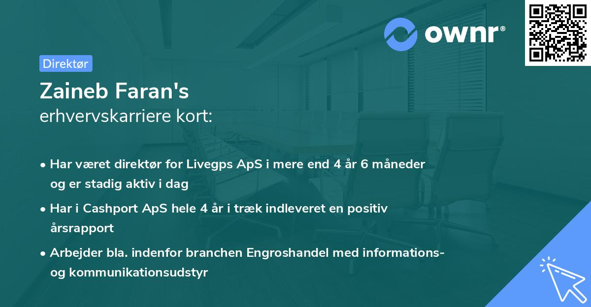 Zaineb Faran's erhvervskarriere kort