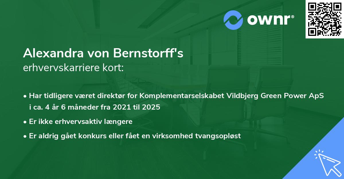 Alexandra von Bernstorff's erhvervskarriere kort