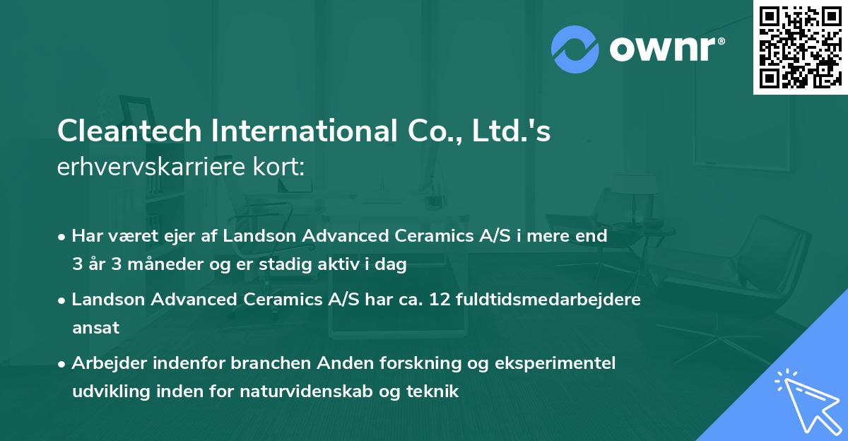 Cleantech International Co., Ltd.'s erhvervskarriere kort