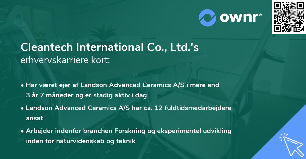 Cleantech International Co., Ltd.'s erhvervskarriere kort