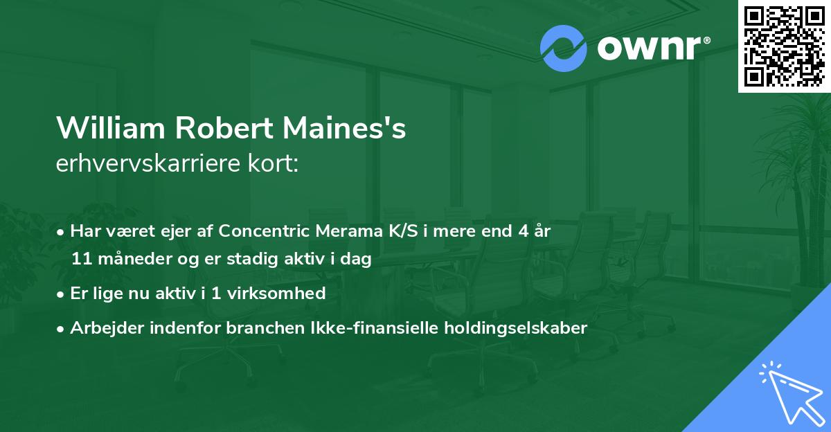 William Robert Maines's erhvervskarriere kort