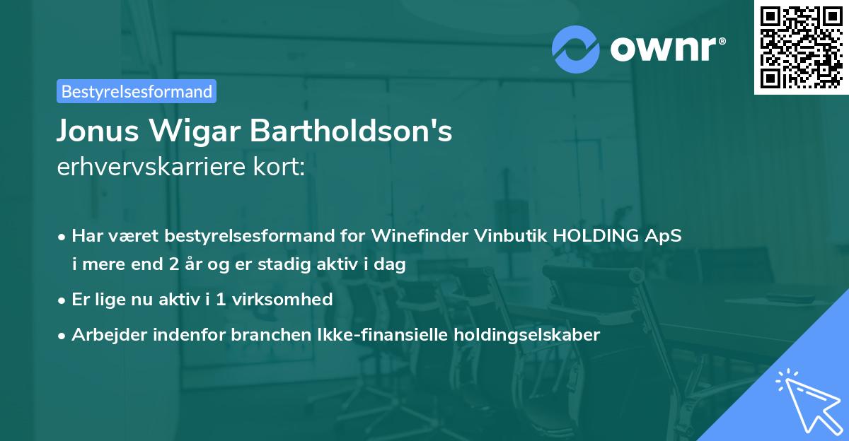 Jonus Wigar Bartholdson's erhvervskarriere kort
