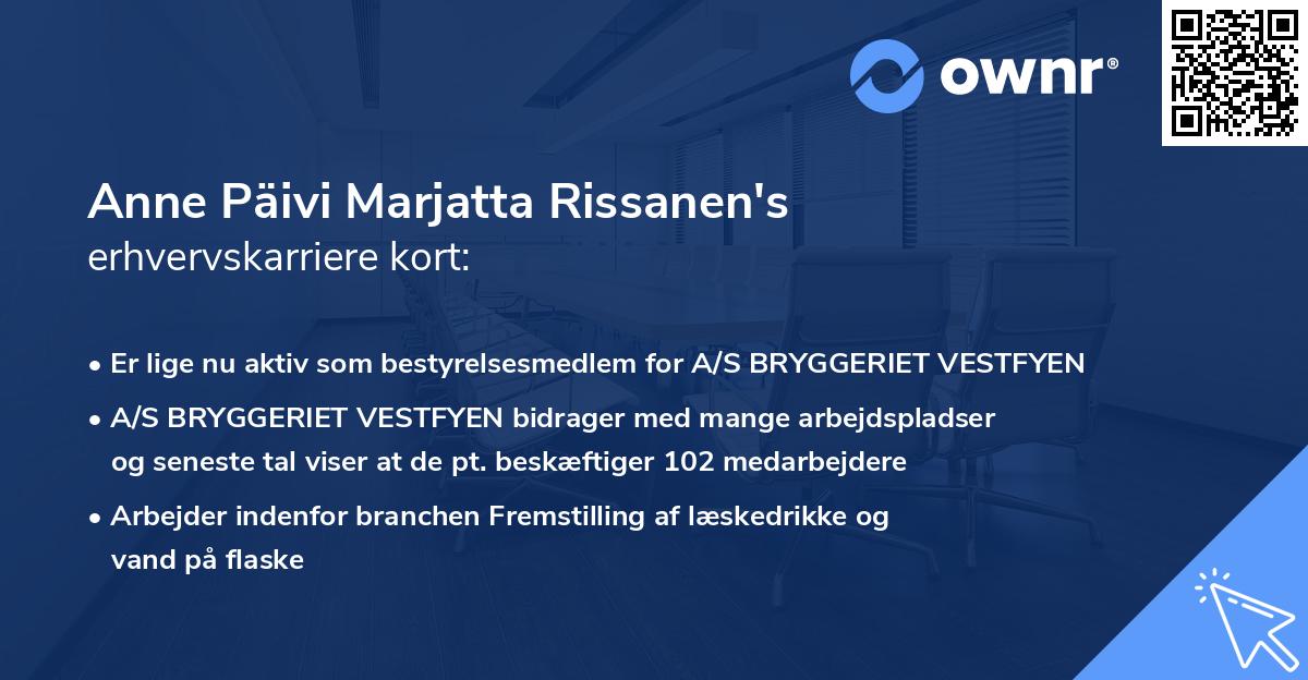 Anne Päivi Marjatta Rissanen's erhvervskarriere kort