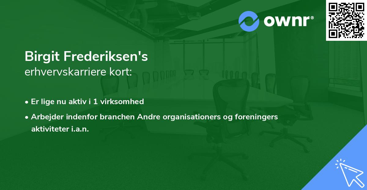 Birgit Frederiksen's erhvervskarriere kort