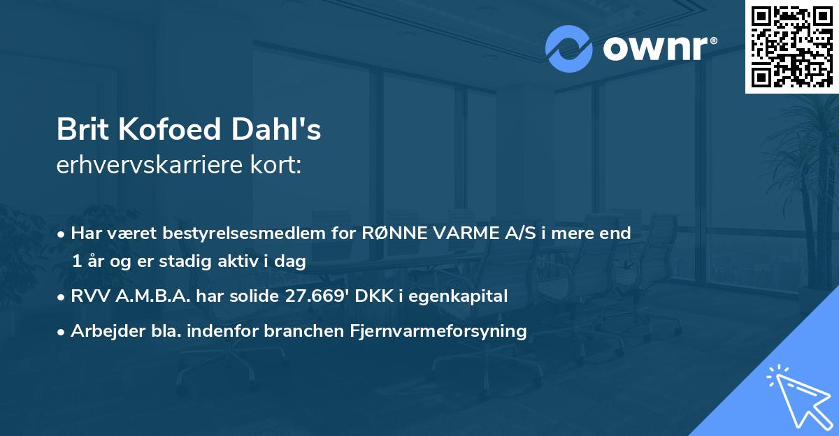 Brit Kofoed Dahl's erhvervskarriere kort