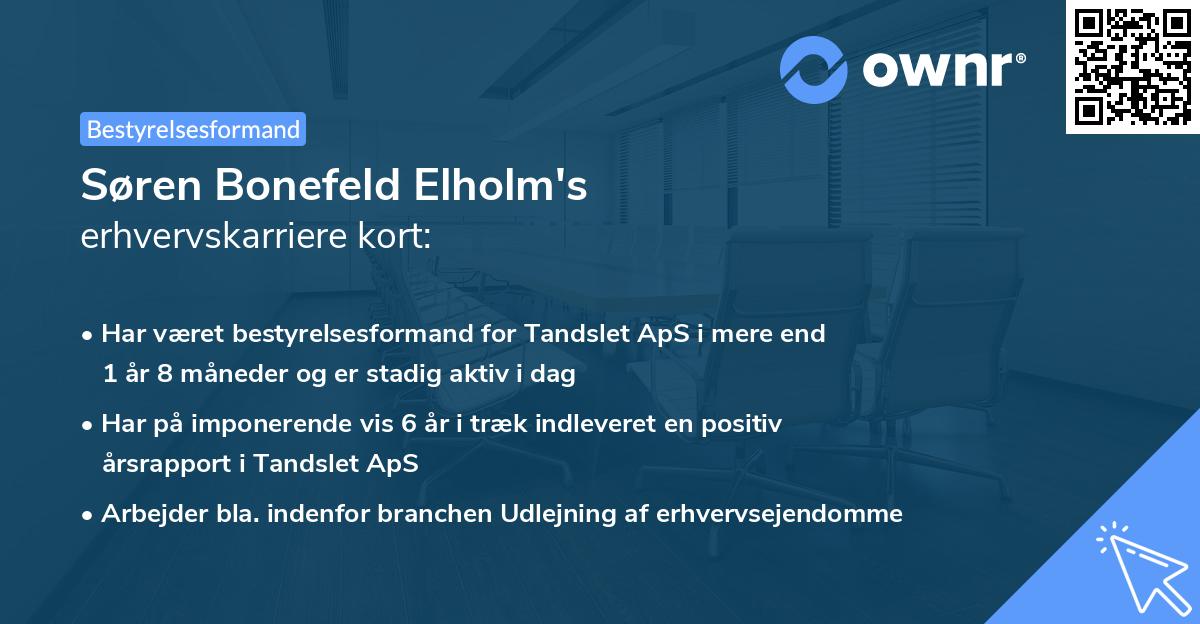 Søren Bonefeld Elholm's erhvervskarriere kort