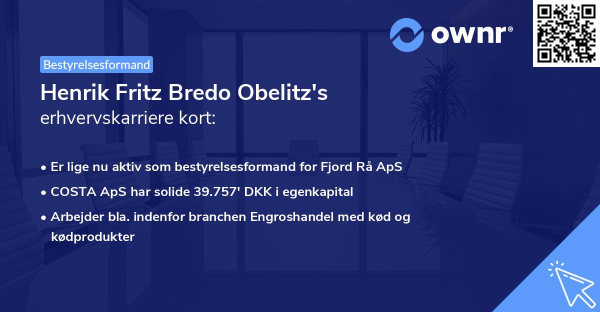 Henrik Fritz Bredo Obelitz's erhvervskarriere kort