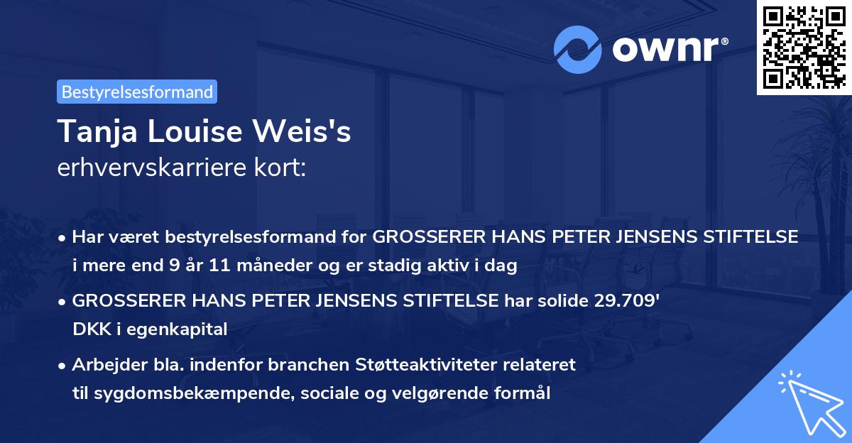 Tanja Louise Weis's erhvervskarriere kort