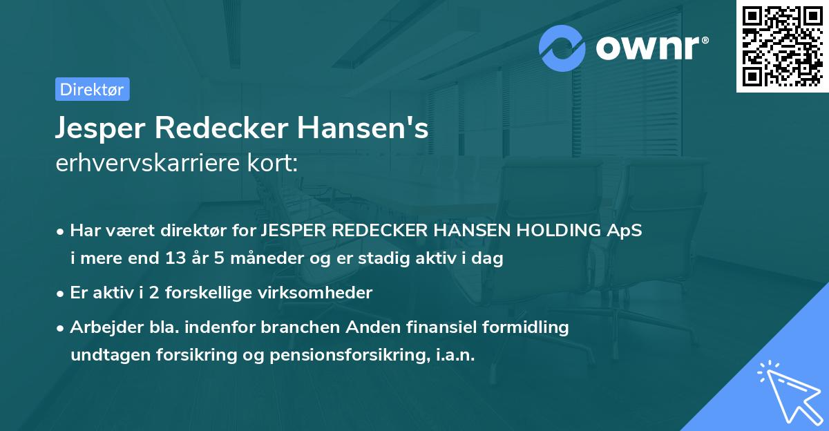 Jesper Redecker Hansen's erhvervskarriere kort