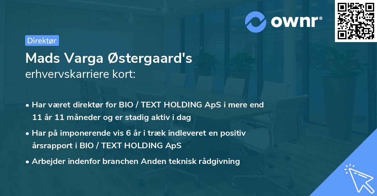 Mads Varga Østergaard's erhvervskarriere kort