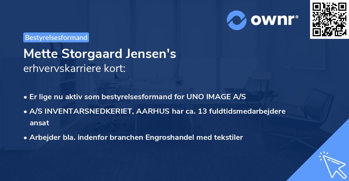 Mette Storgaard Jensen's erhvervskarriere kort