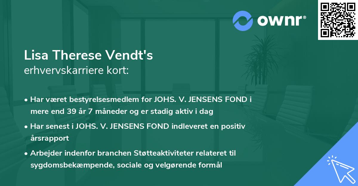 Lisa Therese Vendt's erhvervskarriere kort