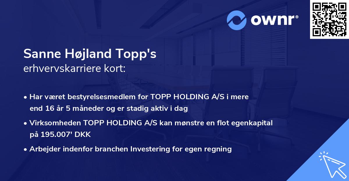 Sanne Højland Topp's erhvervskarriere kort