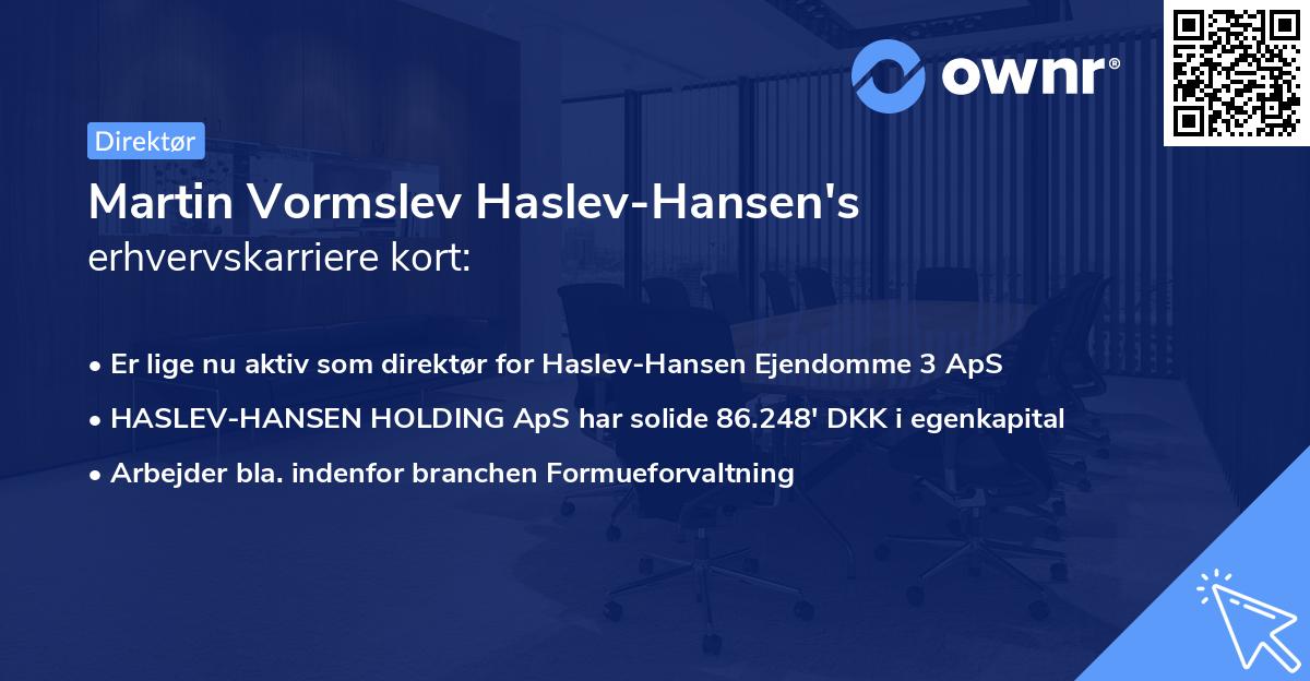 Martin Vormslev Haslev-Hansen's erhvervskarriere kort