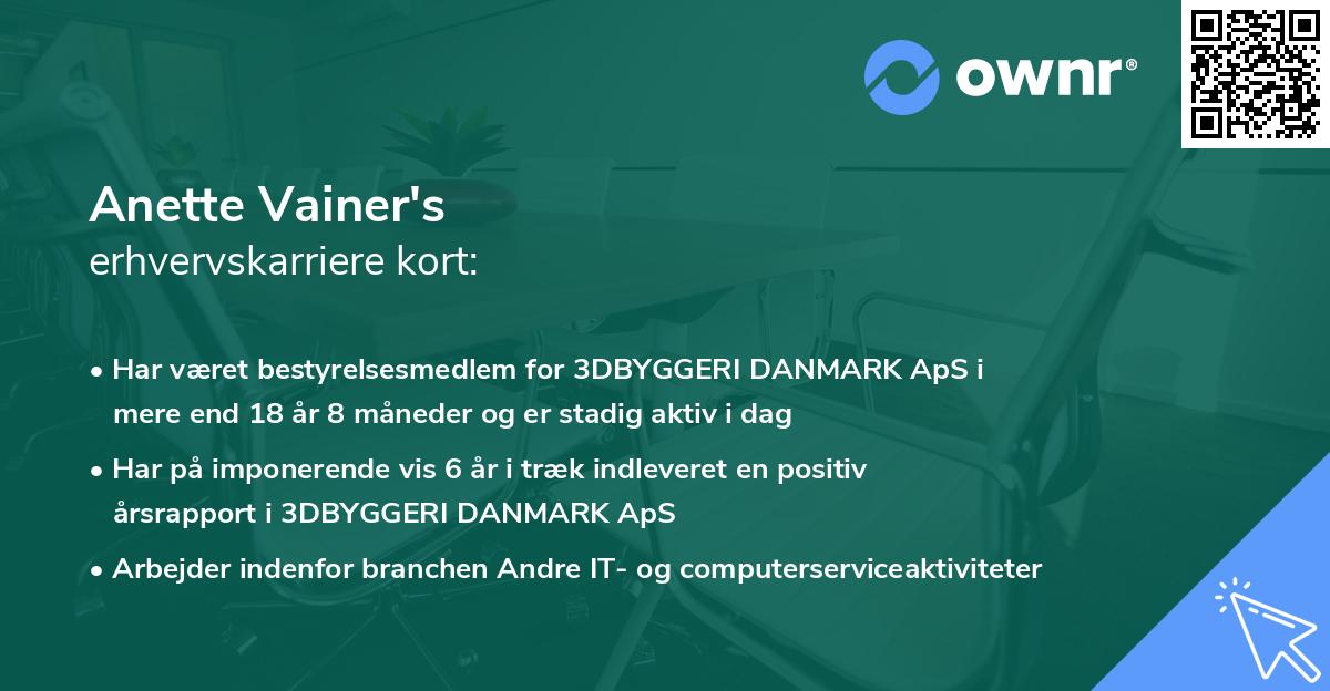 Anette Vainer's erhvervskarriere kort