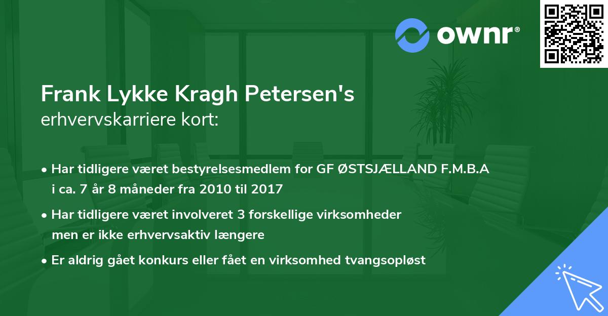 Frank Lykke Kragh Petersen's erhvervskarriere kort